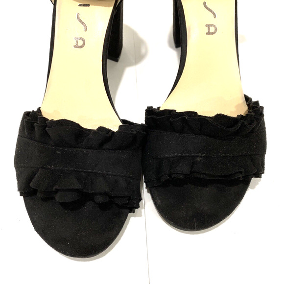 Unisa "Dian" dressy black faux suede high heel shoes ankle straps open toes 8M - Picture 3 of 10